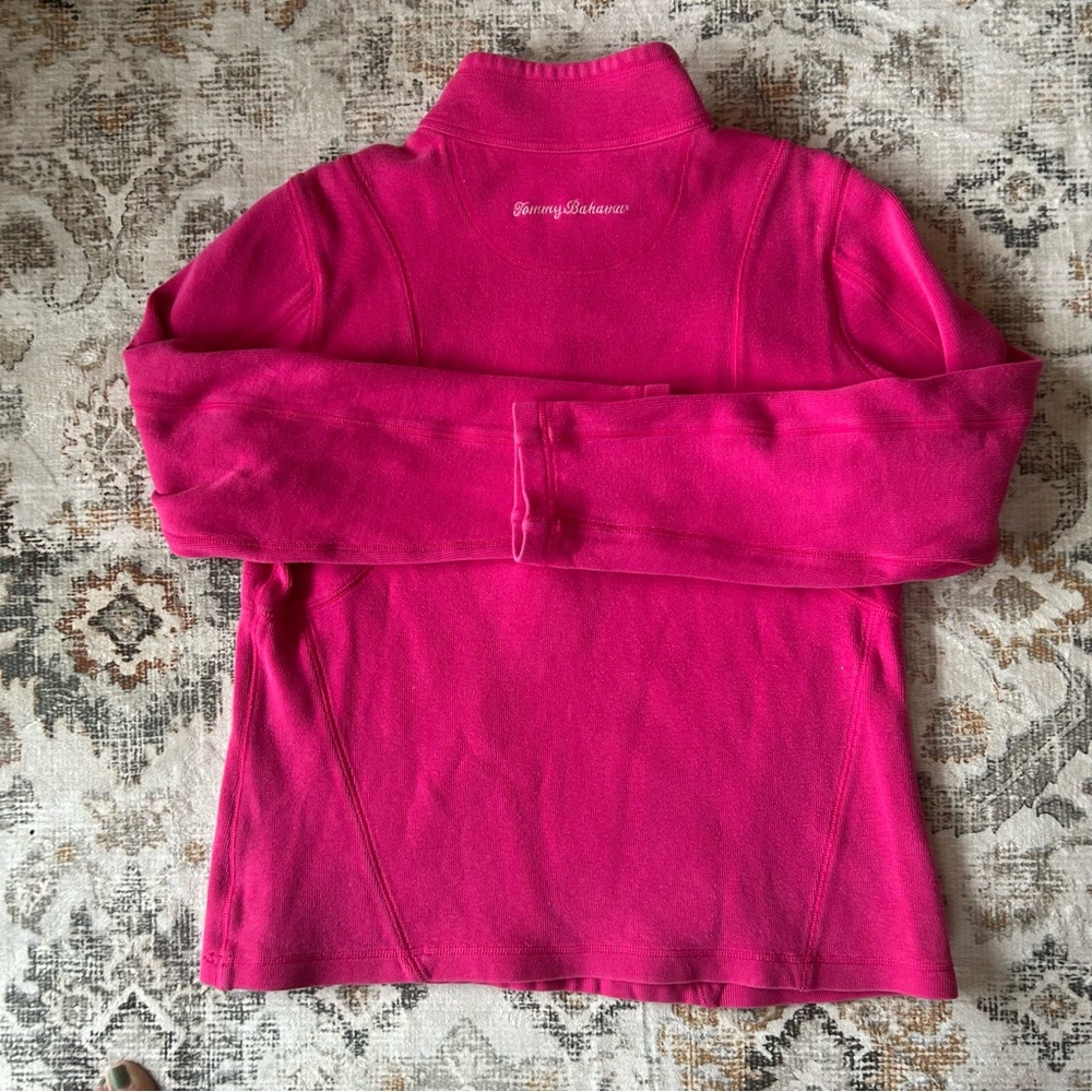 Tommy Bahama 1/2 Zip Cotton Sweater Pink Long Sleeve Pullover Women’s M Preppy - Picture 5 of 10